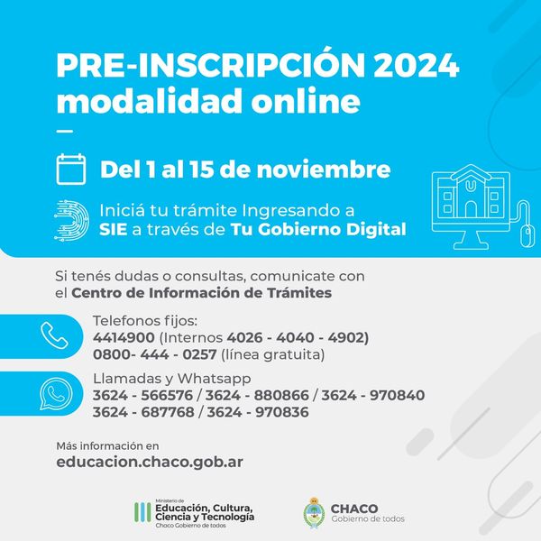 Eres Chaco Ciclo lectivo 2024 La preinscripci n online ser del